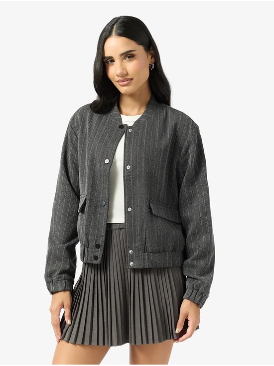 Joie Jackets & Blazers - Joie Gray Pinstripe Bomber Jacket